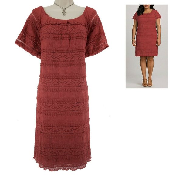 Size 14W 1X ELEGANT CORAL LACE SHIFT DRESS Summer Wedding Party Church PLUS SIZE - Picture 1 of 6